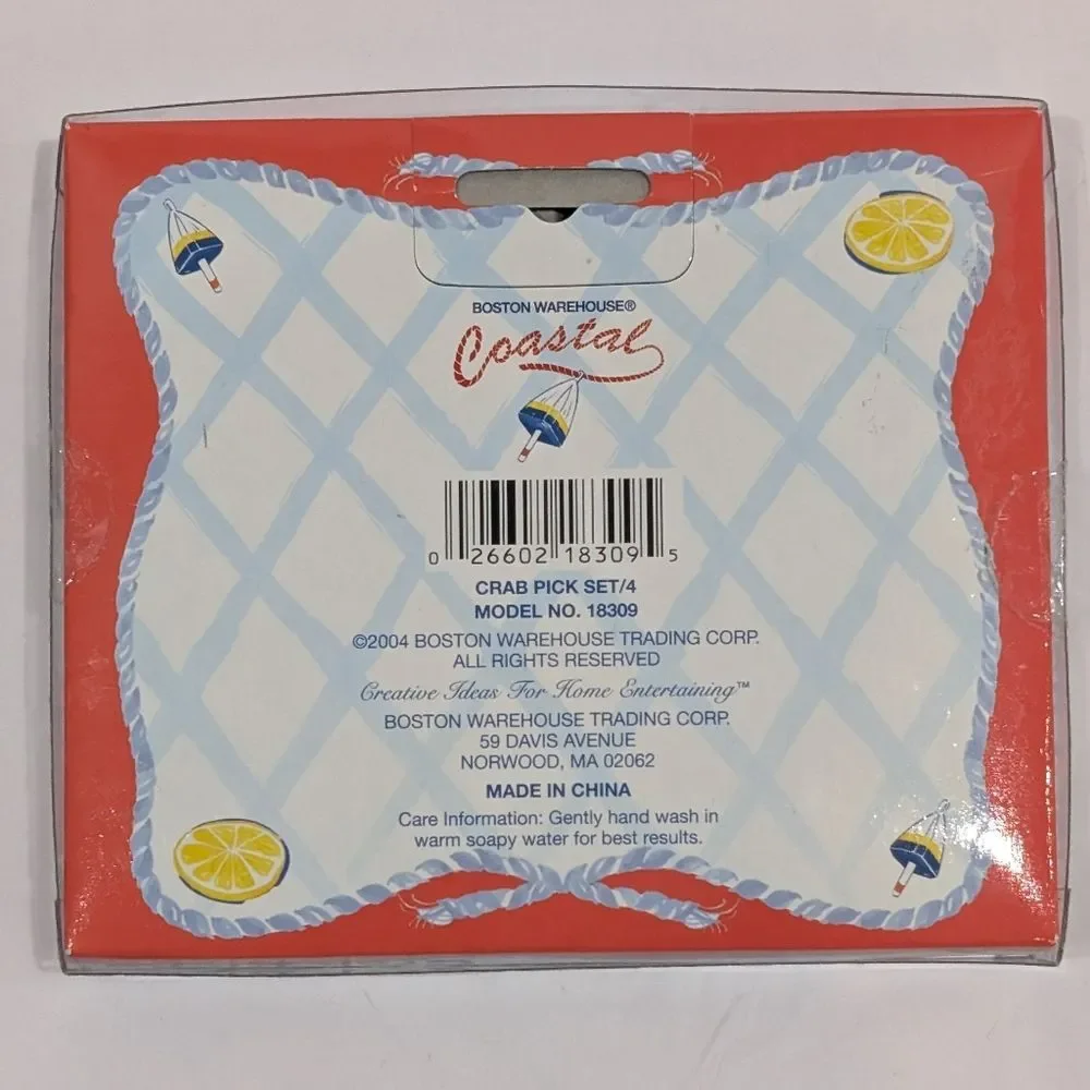 Boston Warehouse Crab Cocktail Picks Set of 4 Coastal Beach Nautical New in Box